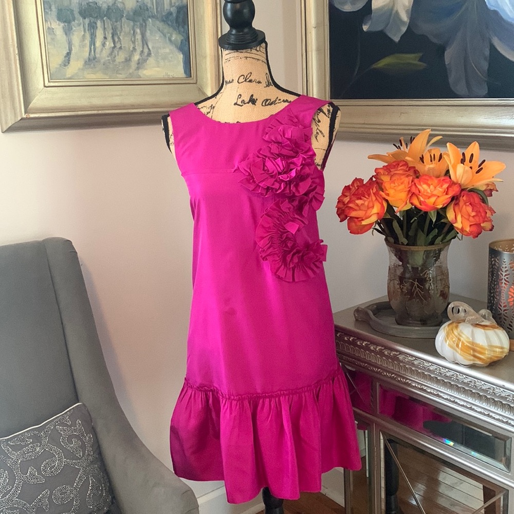 ROBERT RODRIGUEZ Neiman Marcus Fall Purple pink Floral Silk Cocktail Dress XS